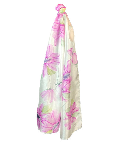 Pañuelo de seda con grandes flores fucsias - Soierie Huo