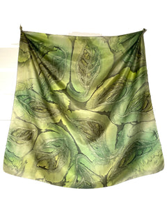 Bufanda de seda cuadrada con hojas de kaki kiwi - Soierie Huo