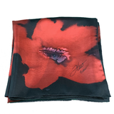 Bufanda cuadrada de seda negra con flores rojas - Soierie Huo