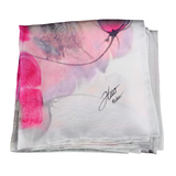Bufanda cuadrada de seda blanca con flores rosas - Soierie Huo