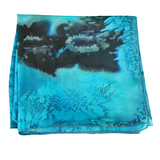Bufanda cuadrada de seda esmeralda con flores marinas - Soierie Huo